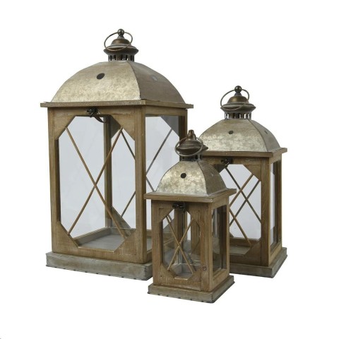 SET 3 LANTERNE LEGNO H56